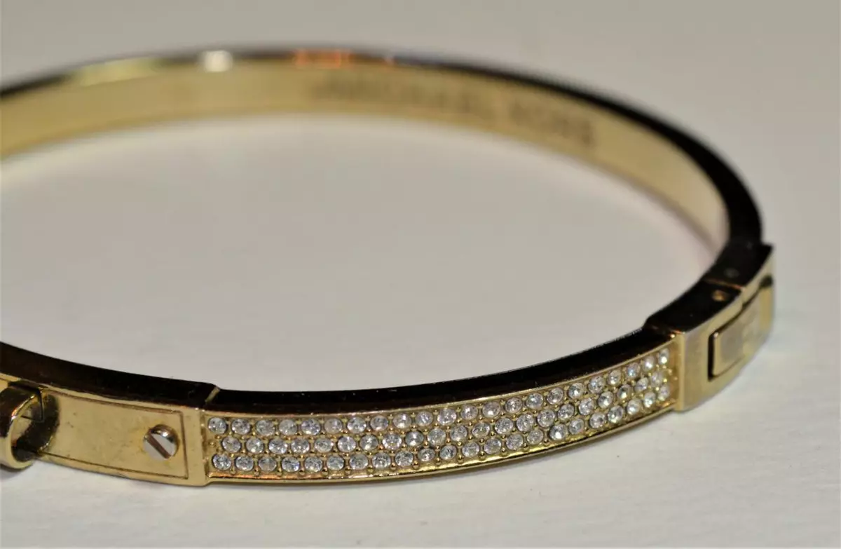 Signed MICHAEL KORS Silvertone Pave Rhinestones Hinged Bangle