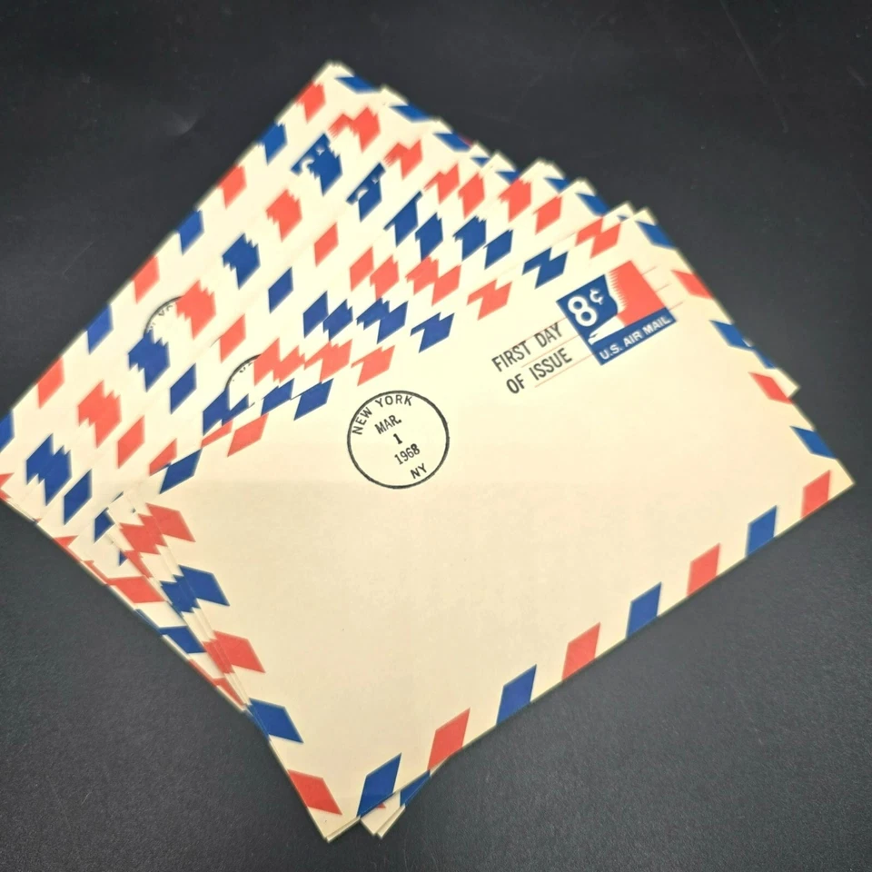 1968 First Day Of Issue 8¢ US Air Mail Postcards Lot Red & Blue Borders LI3002 - Image 3 of 4