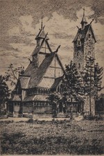 Kirche Wang im Riesengebirge Schlesien alte signierte Radierung