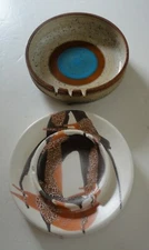 2 MCM Modern Pottery Ashtray Denby UK Yorath Potters Wheel Haeger USA Earth Wrap