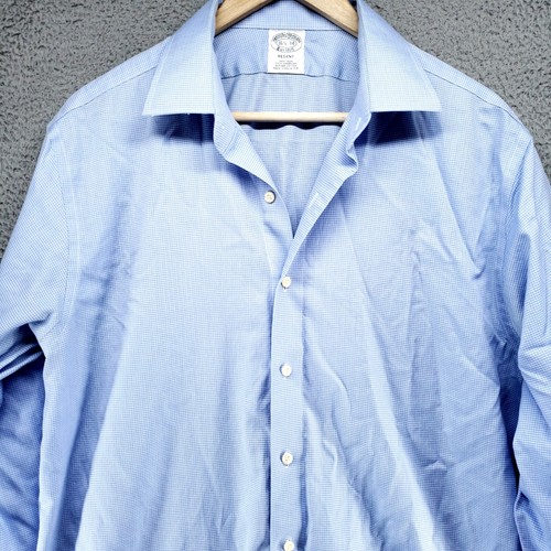 Brooks Brothers Shirt Mens 16.5-34 Blue Check Regent Supima Cotton Non Iron - Picture 4 of 21