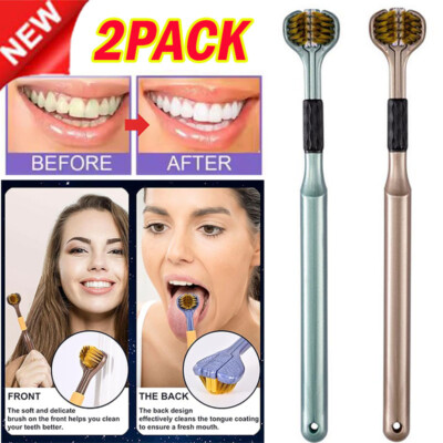 2 Pcs Three Sided Toothbrush 3 Sided Toothbrush For Adult Tri-Head Multi-Angle
