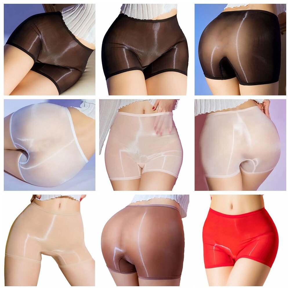 US Women's Glossy Oil Silk Sheer Boyshort Panties Low Waist Lingerie