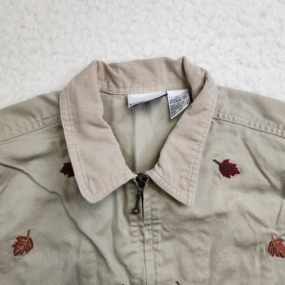 Chaleco Bug Moda Vintage L Beige Pana Lona Bordado Hojas Artístico Foto 4 de 4