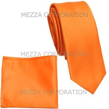 New Vesuvio Napoli Men's 2.5" skinny necktie  hankie set solid party orange