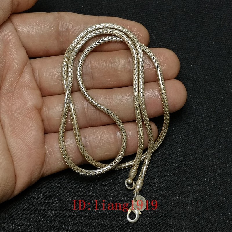 L 24 Inch Old Chinese Tibet Silver Handmade Necklace Bracelet Gift Collection