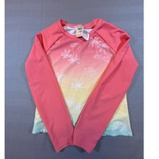 OshKosh Bgosh Girl Rash Guard Long Sleeve Pink Ombre Palm Tree Swim 10/10A 1036