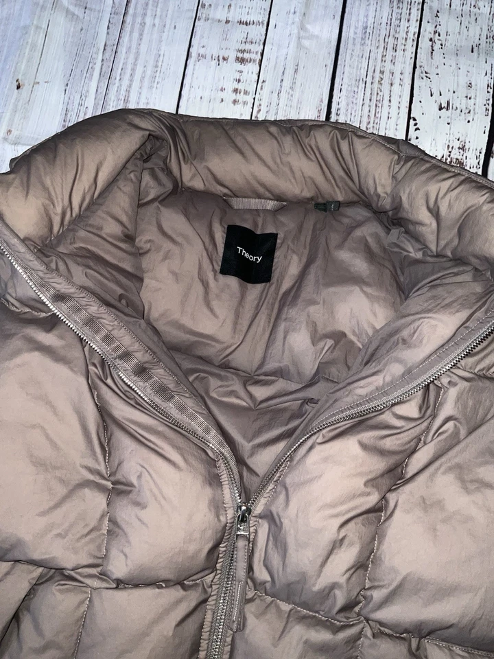 Theory 卷曲背心无袖夹克 XL 码棕色全拉链 (155) — 第 2/4 张图片