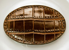 Alligator Belt Buckle Handcrafted Leather, Hand Painted Edges, Arisan design