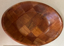 Vintage Weavewood Salad Bowl Checkered Basket 11" x 8.5" 