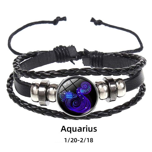 Bracciale in pelle fatto a mano 12 costellazioni zodiaco charm uomo donna unisex braccialetto - Foto 19 di 41