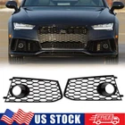 1 Pair Front Bumper Honeycomb Fog Light Lamp Grille Cover for Audi RS7 2014-2018