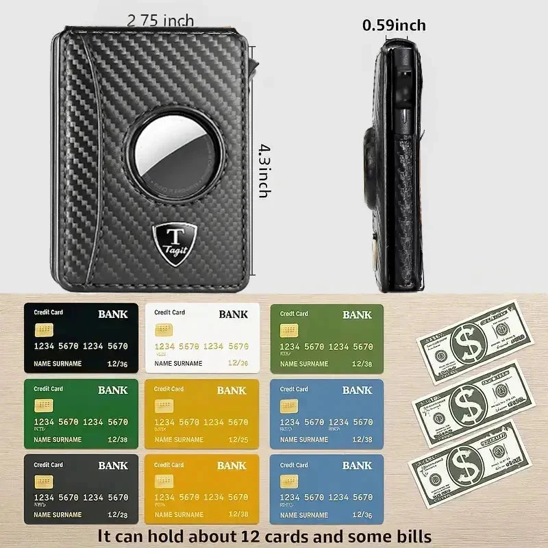 Cartera plegable Airtag para hombre delgada emergente premium con clip para dinero y bloqueo RFID Foto 3 de 4