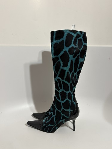 Vtg Roberto Cavalli AW2000 Blue Giraffe Print Boots 36