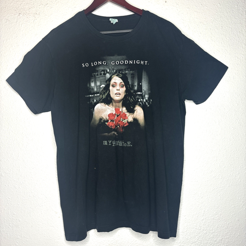 Camicia Vintage My Chemical Romance Uomo XL Nera Emo Band Così Lunga Buonanotte Y2K