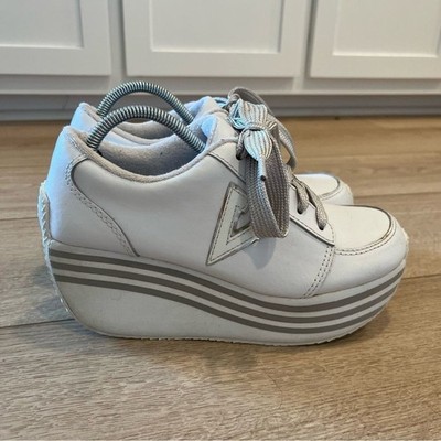 Vintage Y2K Volatile Women s White Platform Lace Up Leather Sneaker Size 7.5