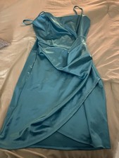 Windsor Blue Satin Strappy Bodycon Mini Dress V-Neck Sleeveless Party