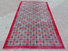 Red Roses Vintage Turkish Handmade Carpet, Distressed Wool Large Rug 58"x106"