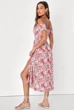 Lulus View From The Meadow Cream Floral Off The Shoulder Dress, Size M