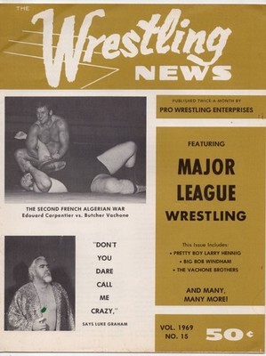 WRESTLING NEWS #15 1969 BOB WINDHAM VERNE GAGNEBILL WATTS LARRY HENNIG