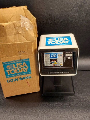 Vintage 1980s USA Today Newspaper Box Plastic Coin Piggy w/ Original Box