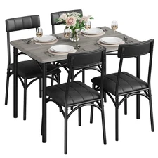 5 Piece Dining Set Kitchen Table and Chairs 4 Upholstered Chairs Metal and Wood