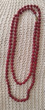 Sautoir Ancien Perles Verre de Bohême Marbré Rouge Flammé - 62cm - Vintage