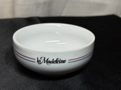 La Madeleine Restaurant Bowl GDA Limoges 3.5 In White W/Crest & Stripes