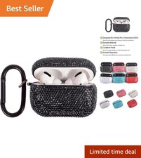 Sparkly Black Case for AirPods Pro 3 with Keychain Shockproof Rhinestone Cover
