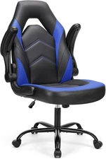 Ergonomic Computer Video Game Desk Chair PU Leather with Flip-up Armrest Blue