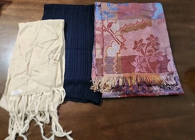 Lot Of 3 Scarves Tan, Blue, Multicolor