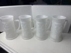 Federal  Milk Glass 6" Beer Mug Stein Tankard Embossed Tavern Scene Vintage (4)