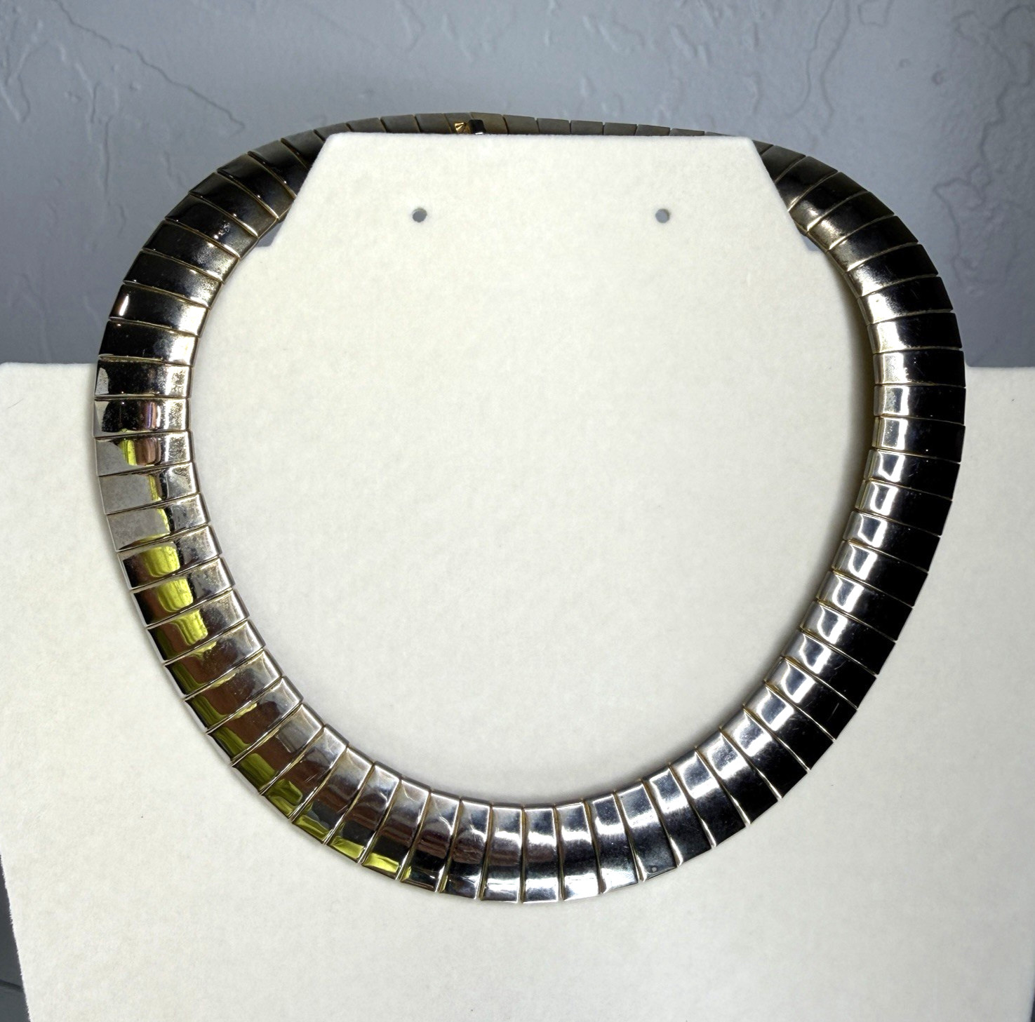 Vintage Two Tone Tubogas Collar Necklace Silver Gold Choker 80s Italian Style