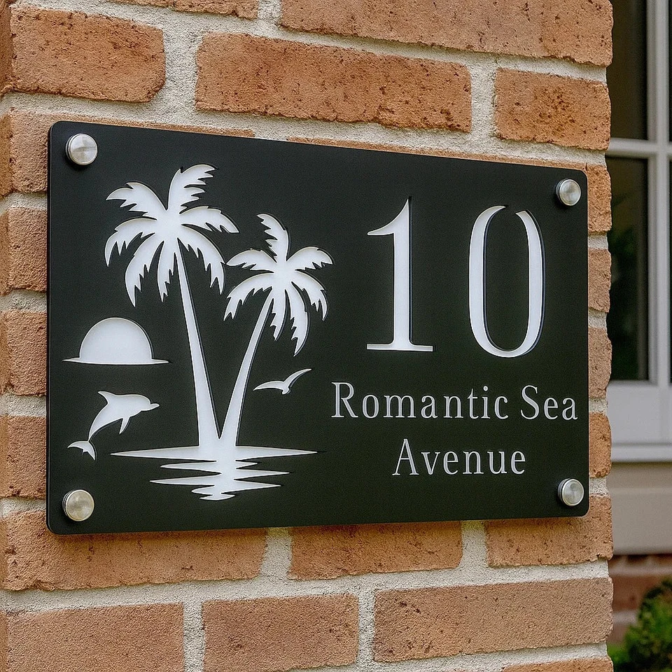 CUSTOM HOUSE SIGN NUMBER STREET SIGN ISLAND BEACH PALM TREE DOLPHIN ACRYLIC - image 4 of 4