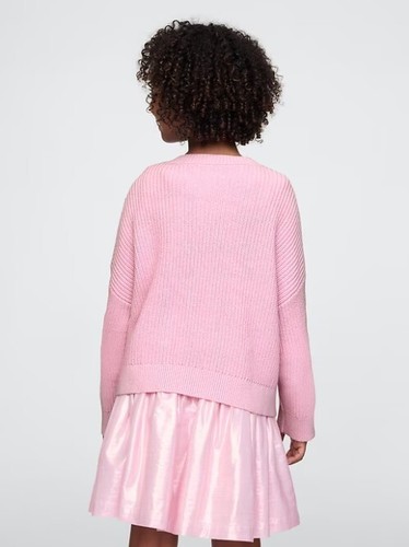 New Gap Kids Girls Pink Sequin Butterfly Oversized Sweater 8 10 12 14 16 Ribbed - Picture 3 of 5