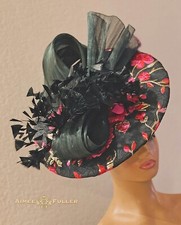 Kentucky Derby Fascinator Fuchsia Hot Pink Black Gold Brocade Hat Royal Ascot