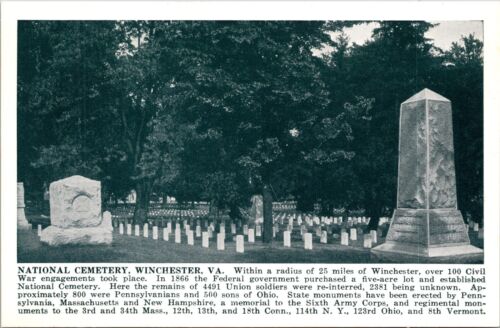 National Cemetery Winchester VA Tombstones Graves Chrome Postcard B71 - Picture 1 of 2