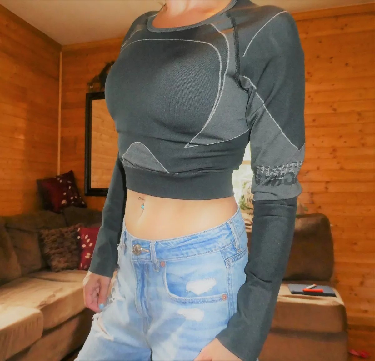 Gymshark long sleeve gray cut out back crop top workout gym small