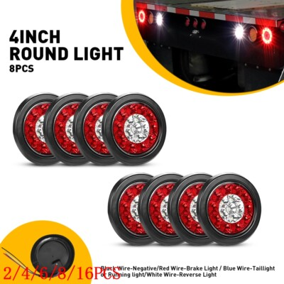 #ad 4inch Round White Red 16LED Truck Trailer Brake Stop Turn Signal Tail Lights $107.34