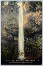 Latourell Falls A Sheer Drop of 225 ft Visible Columbia River Ore Linen Postcard