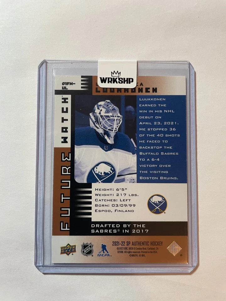 2021-22 SP authentic hockey future watch limited Ukko-Pekka luukkonen # 01FW-UL - Image 2 of 2