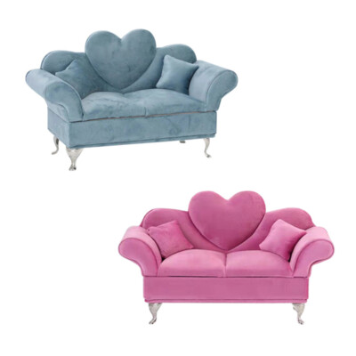 1:6 Dollhouse Miniature Double Couch Heart Sofa Cushions