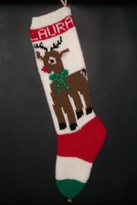 Pattern Only Hand Knitted REINDEER Christmas Stocking