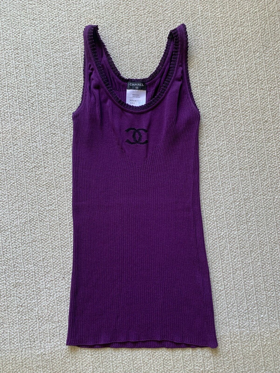 CHANEL 星柄タンクトップ $2,650 CHANEL 20PF Black White Pearl CC Cashmere TANK TOP