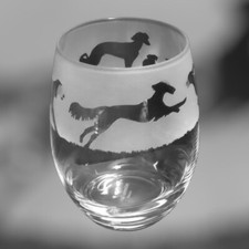 SALUKI (Persian Greyhound) Frieze Boxed 36cl Crystal Stemless Wine / Water Glass