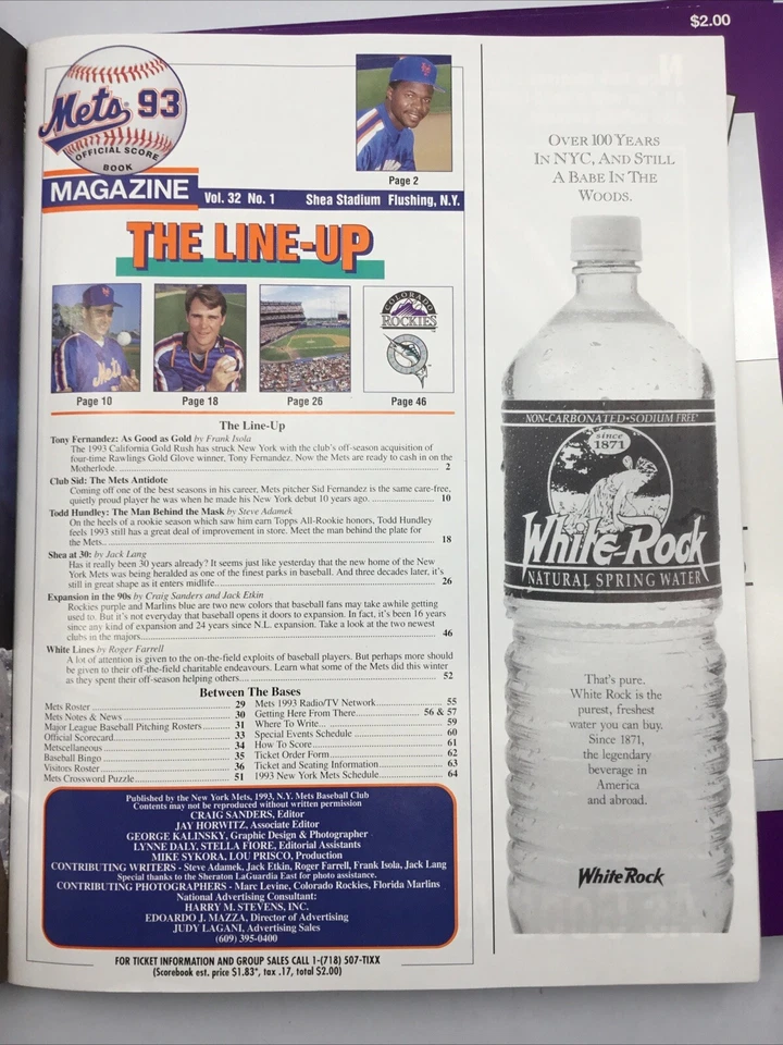 1993 OFFICIAL Program Scorecard Mets V Colorado Rockies 1ST Series Lot  6 - Image 2 of 2