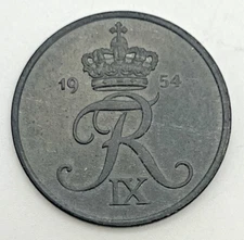 1954 Denmark 5 Ore Zinc UNC Uncirculated Sharp Detail Danish Mint Copenhagen