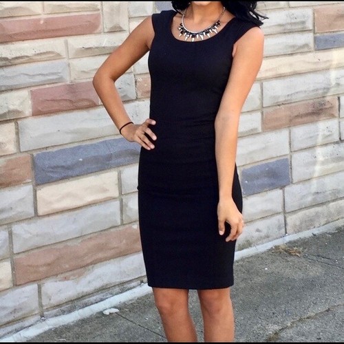 BLACK CAP SLEEVE SHEATH BODYCON DRESS 