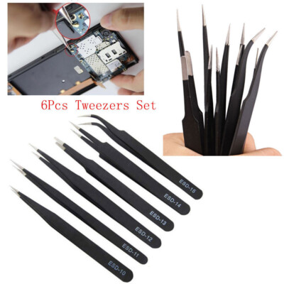 Professional Anti-Static ESD Safe Tweezers - 2-Piece Set, Fine Tip, Anti-Magnetic