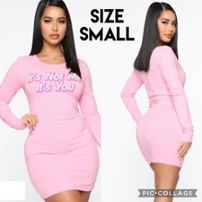 Fashion Nova ''It's Not Me It's You'' Graphic Womens Pink Long Sleeve Dress S